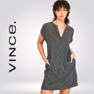 VINCE Women's Black/White Patterned Silk Tunic Mini Dress Batwing Sleeves Size S